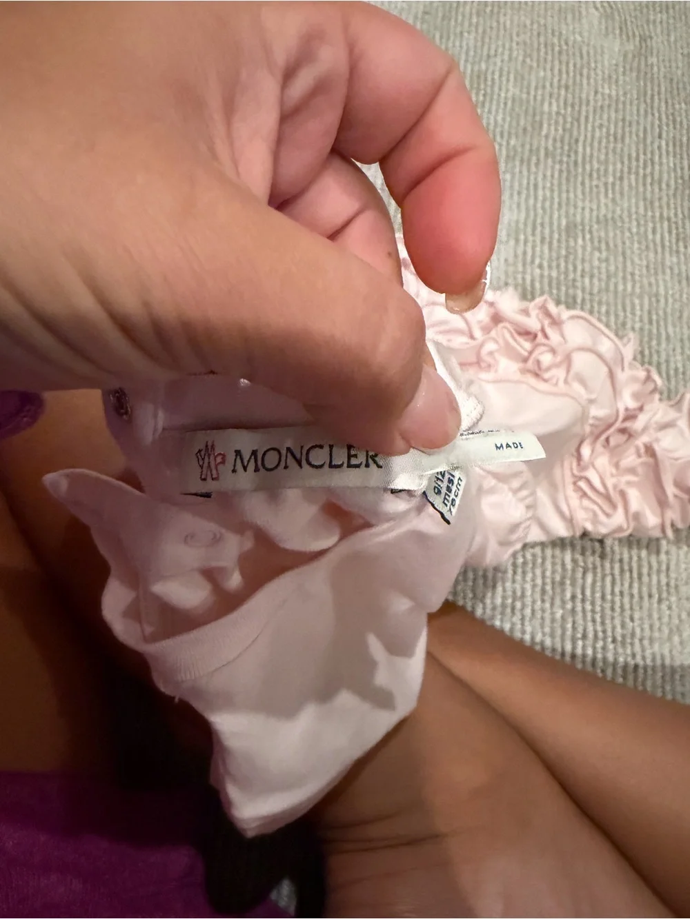 Moncler Light Pink Ruffle Hem Kids Dress box and bag